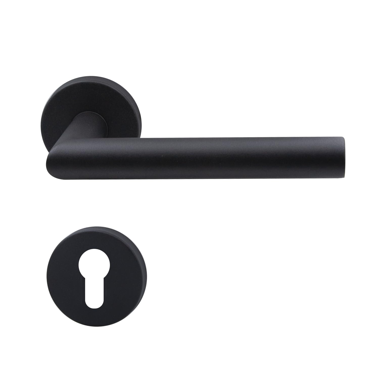 KARATINTL Door Handle Black, Door Handles Interior Doors Black Matt, Round Rosette, L-Shape, PZ - Profile Cylinder, Black Matt for Room Doors DIN Standard (Black-PZ Profile Cylinder)