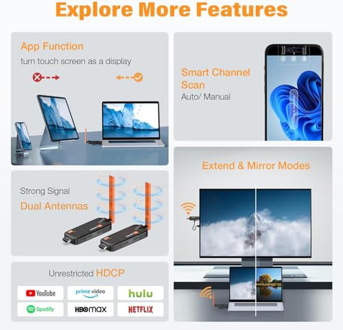Wireless HDMI Transmitter 1 and Receiver, Up to 6 RXs, HDMI Transmitter and Receiver, 5G/1080P Wireless Extender, Laptop Transmission, Camera to TV, Projector, Monitor - 165m