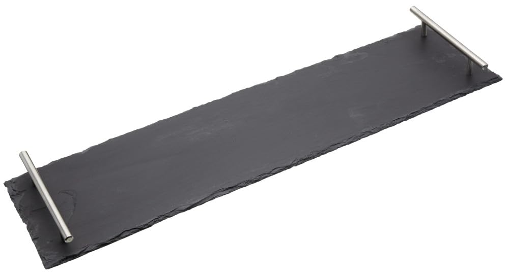 Artesà Tableware, Slate Serving Platter with Brushed Metal Handles, 60 x 15cm, with Gift Box