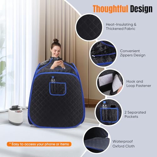 Portable Steam Sauna Home Spa Cabin with 2.6L Steam Generator, Remote Control and Timer for Detoxification, Pain Relief and Relaxation