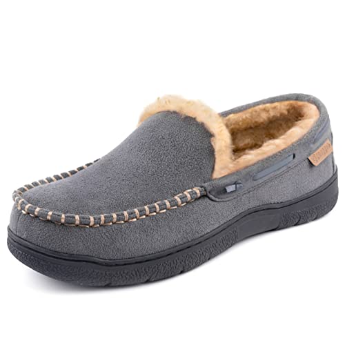 Zigzagger Men's Moccasin Slippers Memory Foam House Shoes,Grey,12 M US
