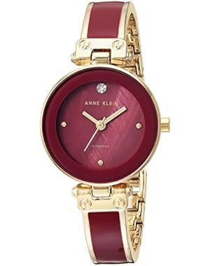 Women's AK/1980BYGB Diamond-Accented Gold-Tone and Burgundy Bangle Watch
