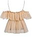 Simplee Women's Off Shoulder Sexy Ruffle Deep V Neck Blouse Shirt Lace Up Top (Nude 4-6)