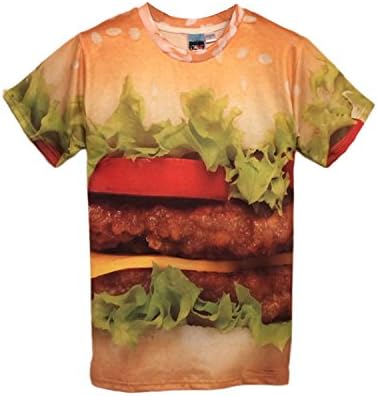 Pink Queen Pullover 3D Hamburger Print Yellow Short Sleeve T-Shirt T Shirt (S)