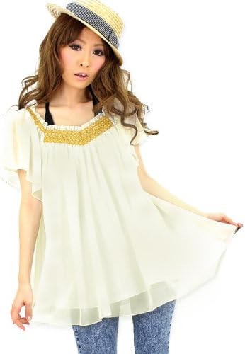 Amazon エスニックコーデにも ゴールドレースドレープシフォンチュニック ピンク ワンピース チュニック 通販