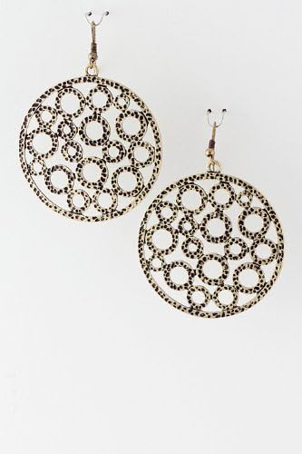 Handmade Egyptian Circular Golden Filigree Brass Hooked Earrings, 'Full Moon'