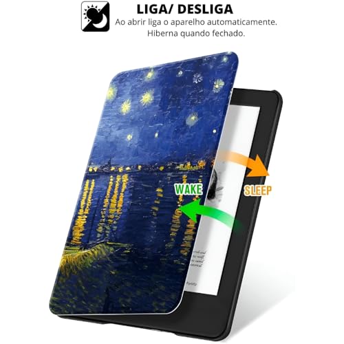 Capa Para Kindle Paperwhite 12ª Geração e Kindle Colorsoft 7 Polegadas (SA569P, SA568B, SA58CB, SA59CP) – Função Liga/Desliga - Fechamento Magnético - Sistema de Hibernação (Noite Sobre o Ródano)