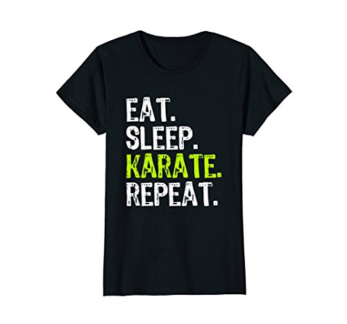 Womens Eat Sleep Karate Repeat T-Shirt Medium Black