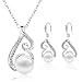 Morenitor Jewelry Set Gold Plated Faux Pearl Pendant Necklace Dangle Earring Stud Set Gifts for Women