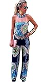 Wind Girl Women Tribal Aztec Printed Wide Leg Fold Over Waist Palazzo Jumpsuits