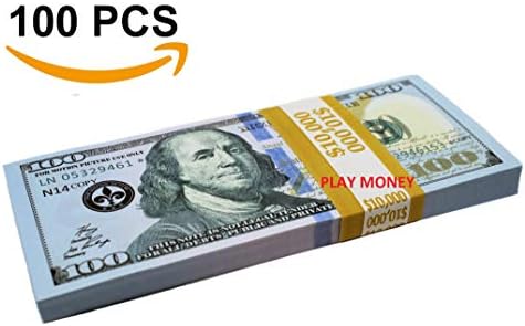 Leonia 07605 10,000 $ - Prop Money Full Print 2 Sided Very Realistic Print Copy 100 New Dollars Bills Great for YouTube Videos, Pranks, Presents