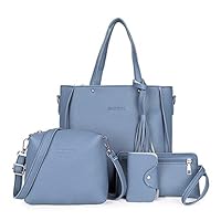 ForHe 4pcs Leather Purse Set Leather Women Hand Bag,Handbag + Shoulder Bag + Zipped Purse With Strap + Multi Slots Card Holder,Blue