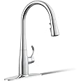 KOHLER 597-CP Simplice Pull Down Kitchen Faucet, 3-Spray Faucet, Kitchen Sink Faucet with Pull Down Sprayer, Polished Chrome