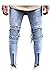 LOSIBUDSA Men's Skinny Slim Fit Straight Ripped Destroyed Distressed Zipper Stretch Knee Patch Denim Pants Jeans Blue