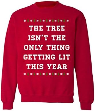 Apparel Hotline The Tree isn't The Only Thing Getting Lit - Ugly Christmas Sweater (Red) 2XL