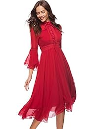 Ababalaya - Vestido de mujer elegante de gasa con cuello alto y manga larga