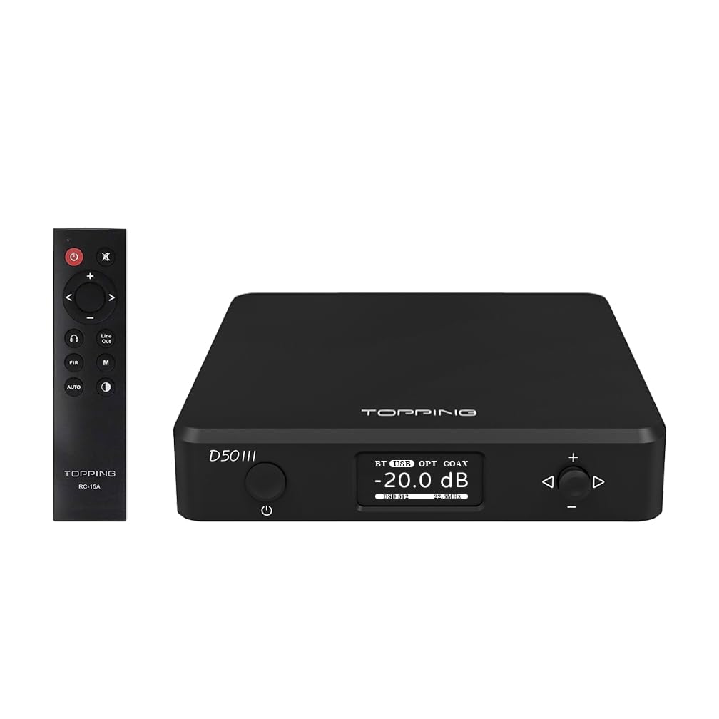 AOSHIDA Topping D50 III 2*ES9039Q2M DAC, USB/BT5.1/OPT/COAX to RCA/TRS Audio DAC, Type-C Bluetooth 5.1 SPDIF Input Digital-Analog Converter, Hi-Res Audio DAC, Home Audio DAC with 12V Trigger (Black)