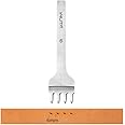 WUTA Leather Hole Punch Tool Pricking Iron Hole Punche 6mm 4 Prong Tooth Lacing Diamond Stitching Chisel Set for DIY Leather Craft Kits (Silver)