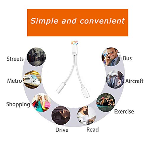 Headphones Adapter for iPhone Charger Dongle 3.5mm Jack AUX Audio Cable Adaptor Music & Charging for iPhone 7/7 Plus/XR/XS Max/11/11 Pro Splitter Aux Adapter Earphone Converter Support iOS 12/13