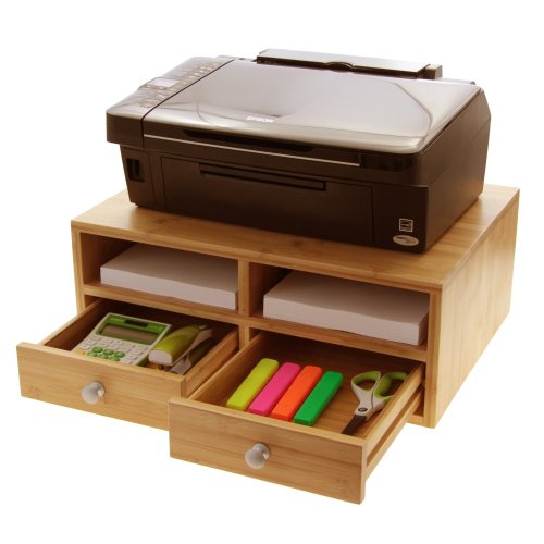 Bamboo Printer Stand Monitor Stand Desk Tidy Organiser With
