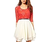 Little Hand Womens Prom Casual Mini Short Chiffon Stripe Stitching Lace Dress