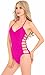 v28 Womens One Piece Sexy Twisted, Plunge Neck, Strappy Swimsuit Swimwear Monokini (X Large, Strappy HotPink)