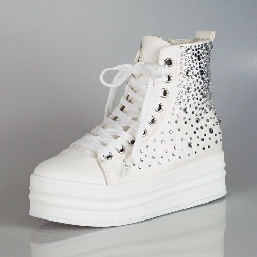 Amazon Etoilekobe 身長4 5cmアップ スニーカー キラキラ ビジュー キャンバス素材 厚底 スニーカー ハイカット レディース 白ll スニーカー