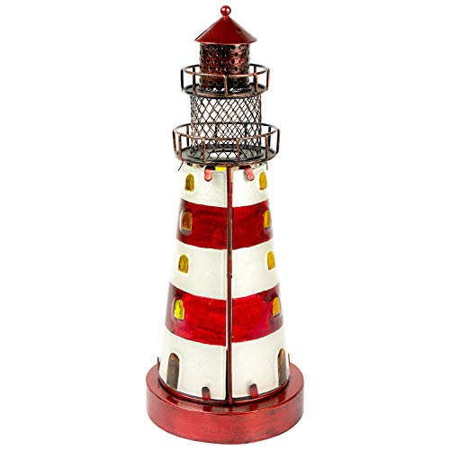 Stained Glass Lighthouse Tealight Holder, Red, 32cm