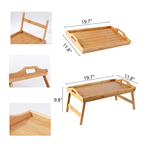 PENGKE Bed Tray Table with Foldable Legs,Bamboo Breakfast Serving Tray