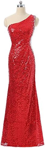 Sexy Sheer Back Sequin Mermaid Evening Prom Dresses Red Long