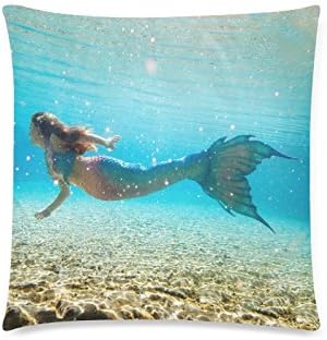 Custom Mermaid Rectangle Sofa Home Decorative Throw Pillow Case Cushion Cover Cotton Polyester Twin Side Printing 18"x 18"