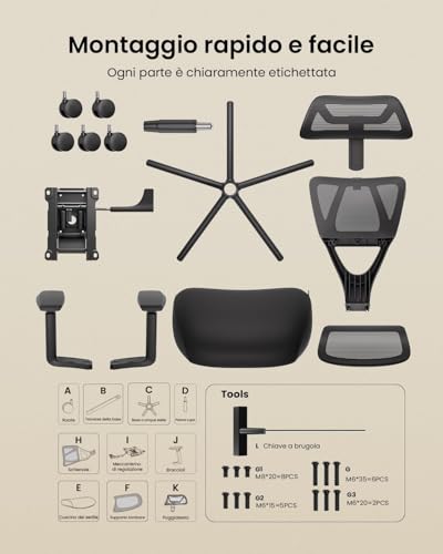 ProtoArc EC100 Ergonomic Office Chair - Desk Chair with 10cm Spring Cushion, Lumbar Support, Adjustable Arms and Headrests, Mesh Swivel Chair for Home and Office, Black