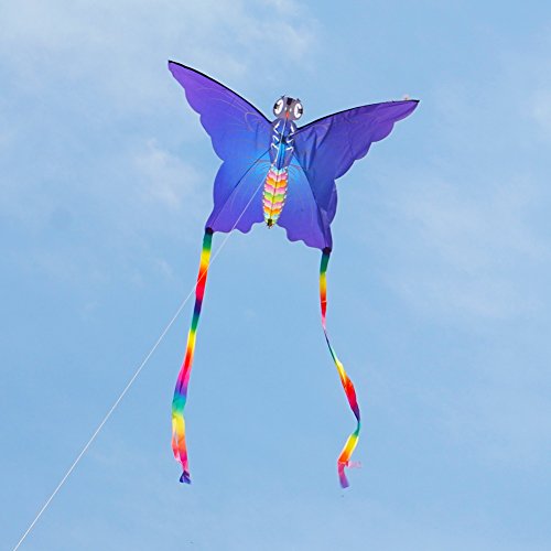 Besra Huge Colorful Butterfly Kite Single Line Easy To Fly Insect Nylon Kite With Handle & Strings for Kids & Adults (Blue)