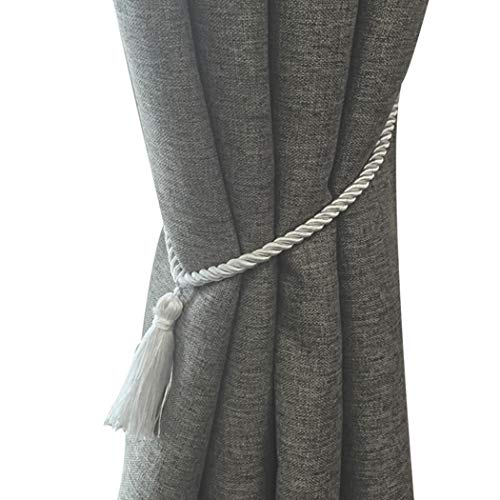 Home Queen Decorative Tassel Rope Tie Backs for Window Curtain, Hand Knitting Buckle Cord Drapery Tieback, Set of 6, Silver