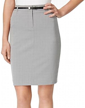 Calvin Klein Women Petite Belted Straight Pencil Skirt Gray 6P