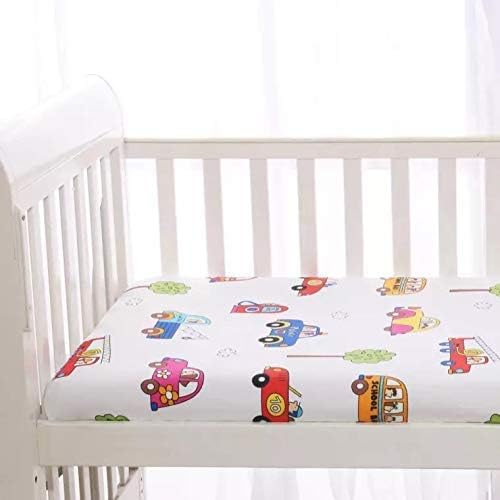 KFZ Cotton Baby Fitted Sheet Mini Crib Sheet Set for Boys, Ultra Soft Breathable Toddler Nursery Car Print Bedding for Girls, Suitable for Babies Mattress Baby Fitted Sheet