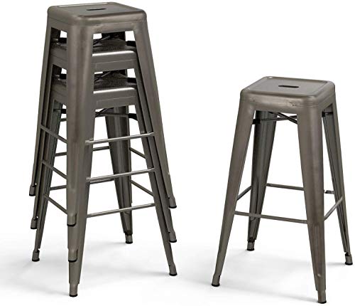 Bonzy Home Bar Stools Set of 4, 30 inches Metal Bar Stool Chair, Stackable Counter Height Barsto ...