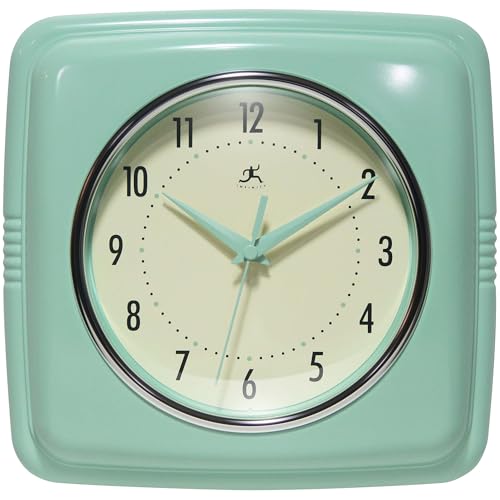 Infinity Instruments Quadratische Retro-Wanduhr, Pastellgrün, 23,5 cm