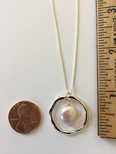 HANDMADE FULL MOON PEARL PENDANT NECKLACE - Sterling Silver Chain