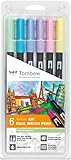 Tombow Dual Brush Pens Pastels - Pack of 6 Colors (ABT-6P-2)