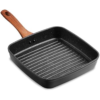 COOKER KING Induction Grill Pan Cast Square 10 Inch, PFOA Free Nonstick Coating, Deep Grilling Marks on Steak, Chicken, Fish and Vegetable