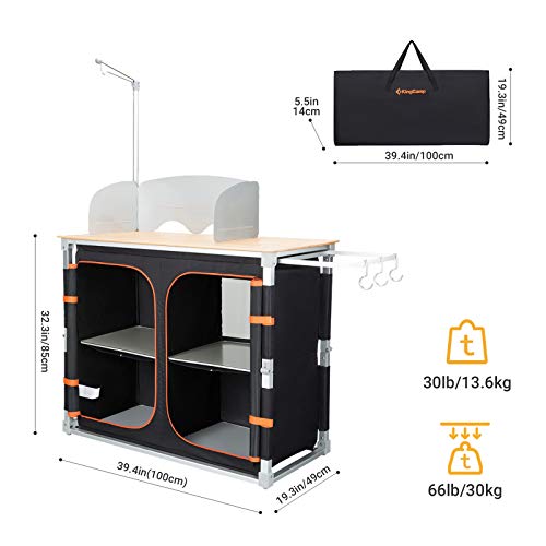 KingCamp Portable Camping Kitchen Table, 3 Storage Organizer, Aluminum ...
