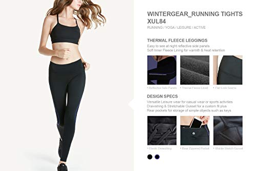 Tesla TM-XUL84-KLB_Medium Winter Thermal Running Fleece Lined Pants Cycling Tights w Rear Pocket XUL84