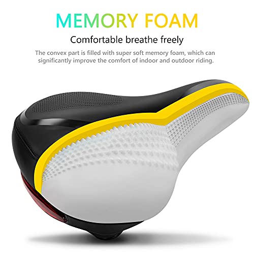 RERUIA Large Comfortable Bike Seat Wide Saddle Shock Absorbing - Oversized Memory Foam Padded Exercise Bicycle Seat Waterproof Leather Cover - Universal Soft Replacement Cycling Cushion for Men Women