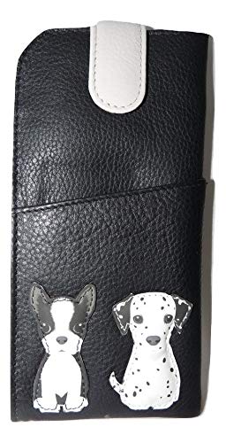 Dogs Glasses case by Mala Leather 5156 65 Soft Leather Wide tab top Ladies (Black)