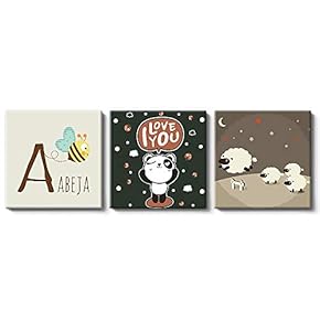 Canvas Wall Art Children Funny Animals Painting Artwork for Home Prints Framed - 12"x12"x3 Panels