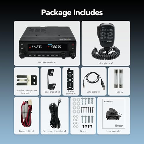 Retevis MA1 Amateur Radio Station, 50W Amateur Radio with Detachable Control Panel, Multi-Band Repeater, 2m/70cm/FM/AM, 800 Channels, Mobile Transceiver for Trucks, Amateur Events (1 Piece)