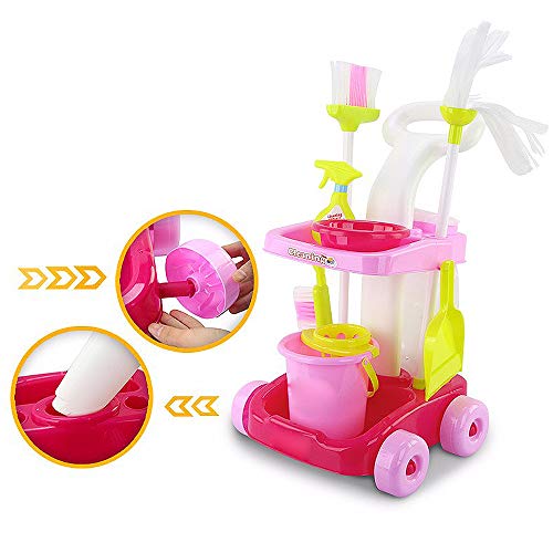 Alapaste Kids Cleaning Trolley Playset Toy Children Pretend Little