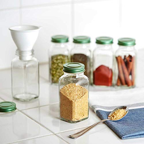 Deluxe Large Spice Jar Set 12 Square Glass 6 oz Spice Bottles, 72 Premium Labels, 12 Shaker