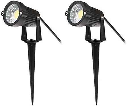 Familite Outdoor Waterproof Decorative Spotlight-10W COB LED Landscape Path Light AC/DC 12V with Spiked Stand, Pack of 2 (Cool White 6000-6500K)